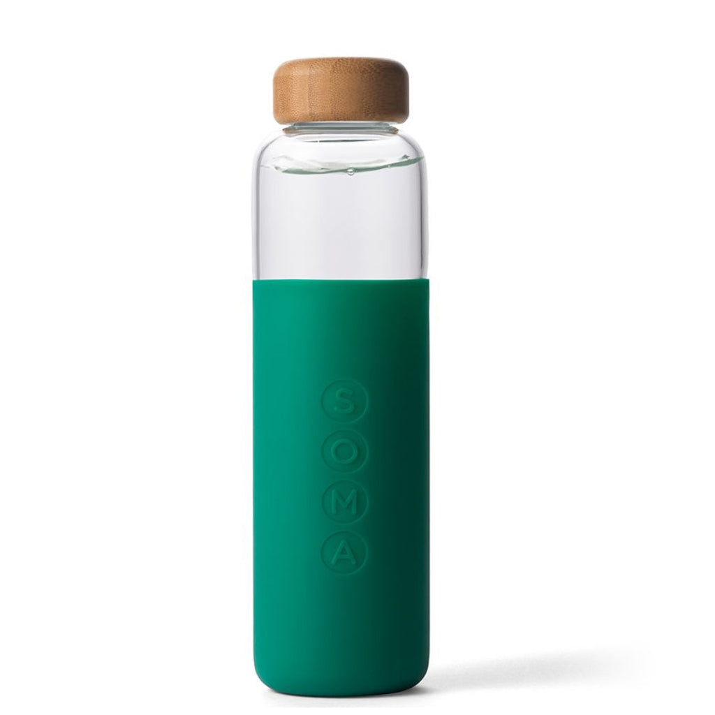 Glass Water Bottle with Silicone Sleeve - Emerald 17oz - Sustainable Travel  & Living